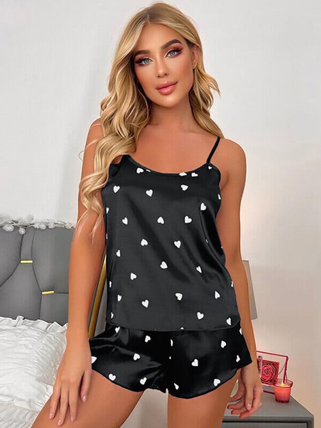 

styledose Women Printed Night suit, Black