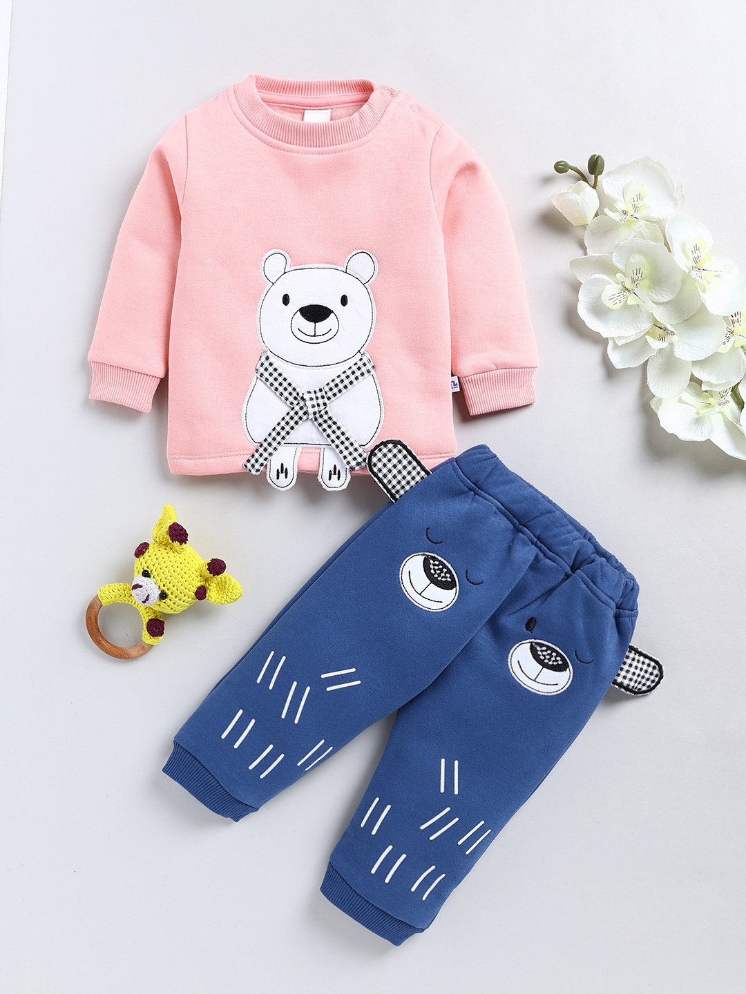 

Moms Love Infant Boys Applique Detail Sweatshirt With Jogger, Peach