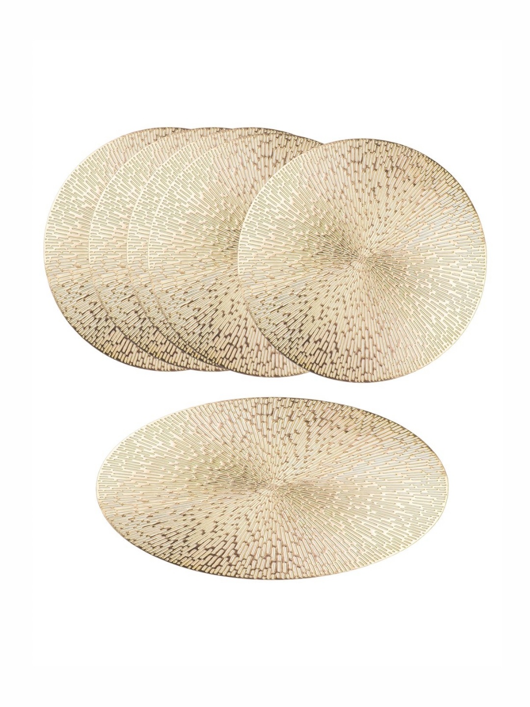 

TIED RIBBONS Gold Toned 6 Pieces Textured Round Shape Table Placemats