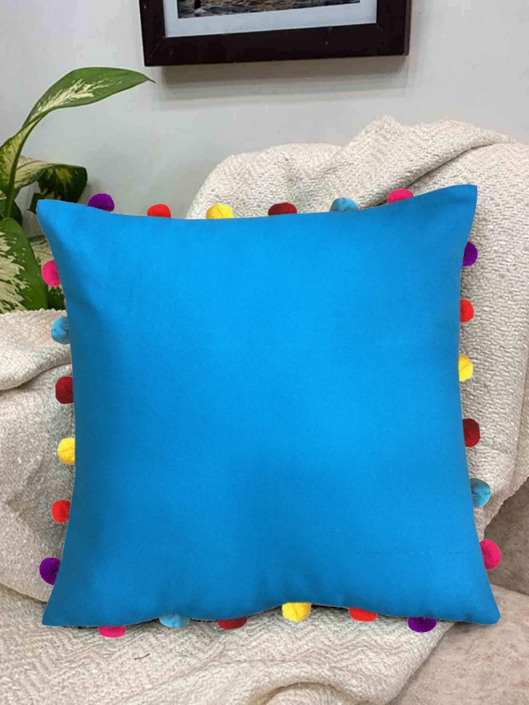 

Lushomes Blue & Yellow Cotton Square Cushion Cover with Tassels