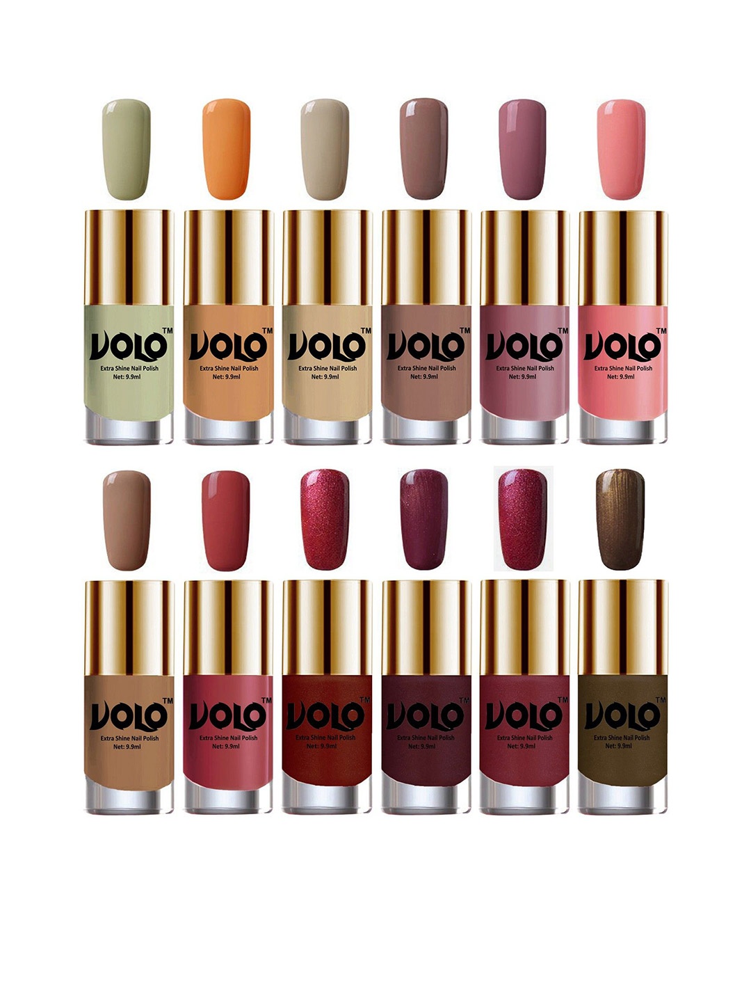 

VOLO Set Of 12 Extra Shine Nail Polish- 9.9ml Each-Combo-No-111, Multi