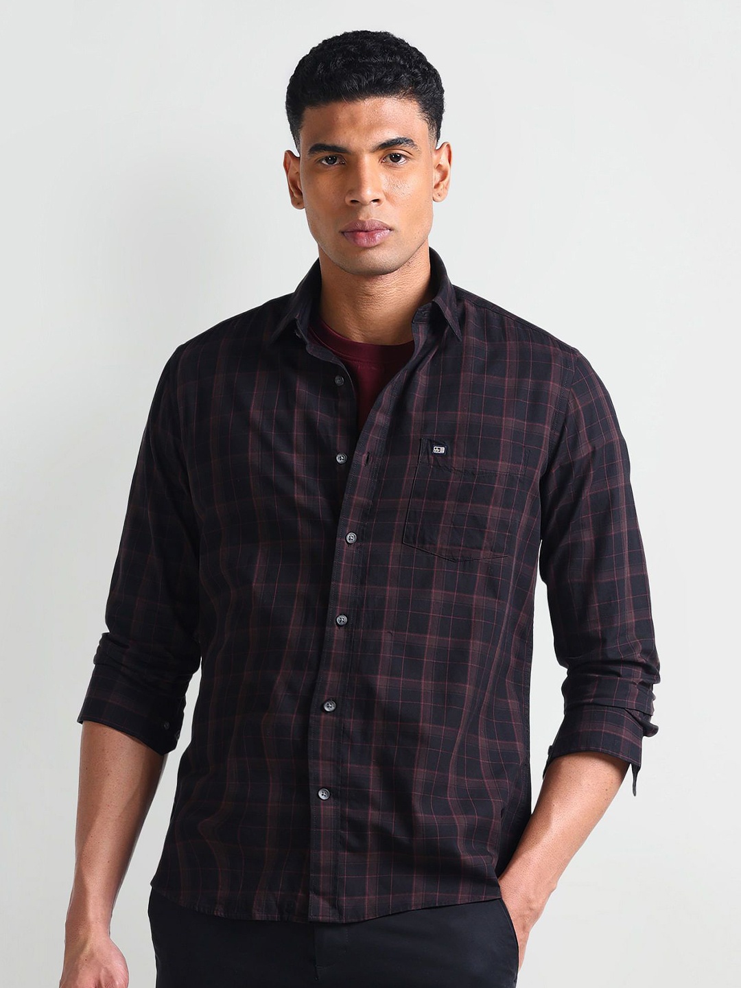 

Arrow Sport Men Slim Fit Opaque Checked Casual Shirt, Black