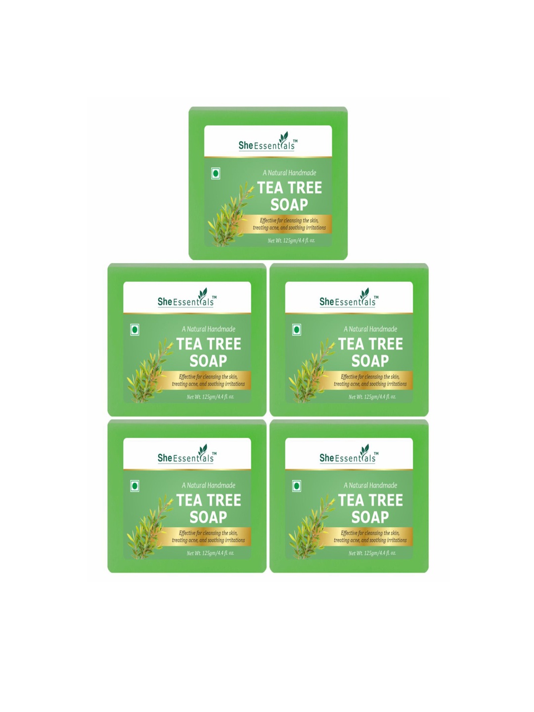 

She Essentials Set Of 5 Natural Tea Tree Soap-125g Each, Transparent