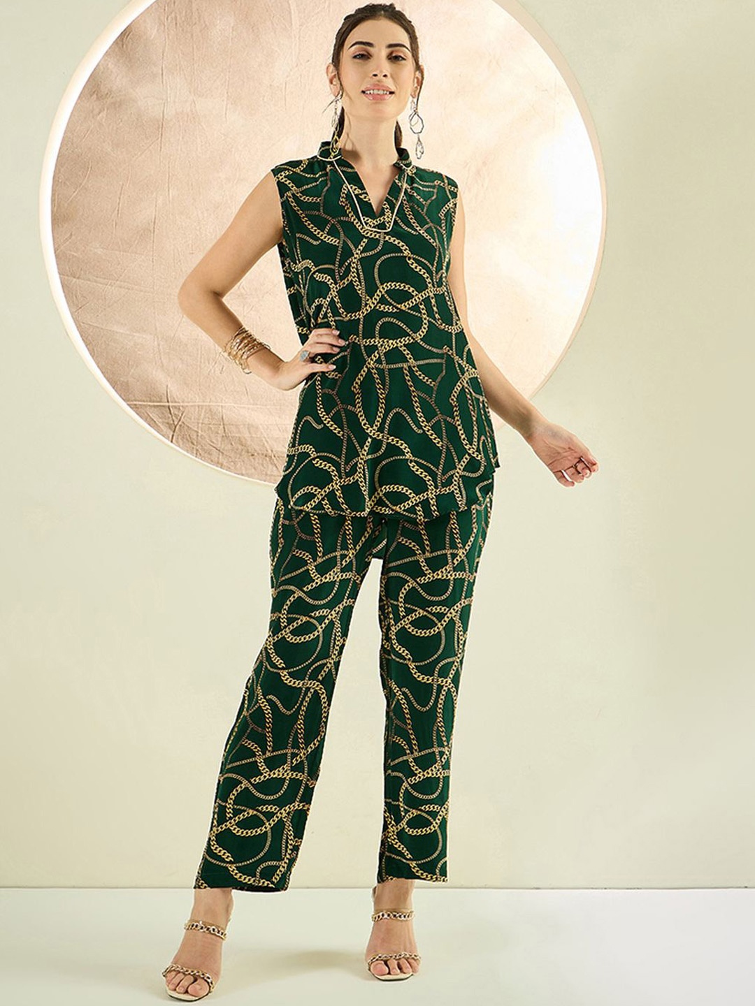 

First Resort by Ramola Bachchan Printed Top With Trousers Co-Ords, Green