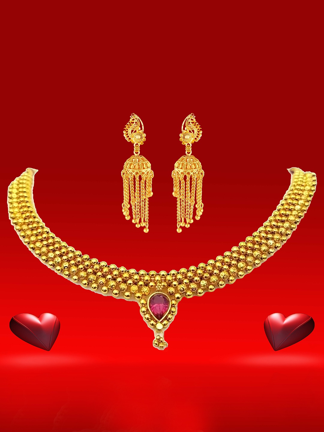 

Heer Collection Gold-Plated Stone Studded Necklace With Earrings