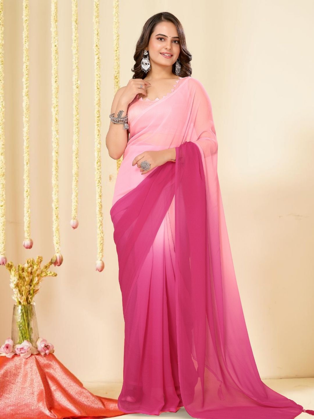 

MAGMINA Ombre Ready to Wear Saree, Pink