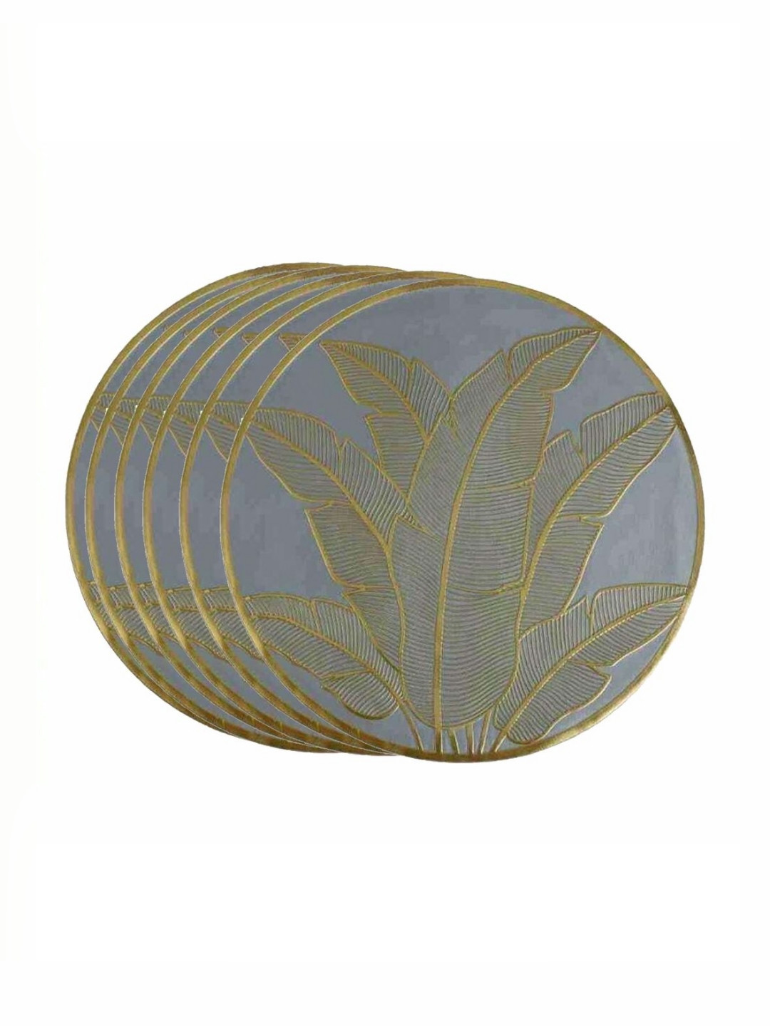 

TIED RIBBONS Grey & Gold Toned 6 Pieces Textured Round Table Placemats
