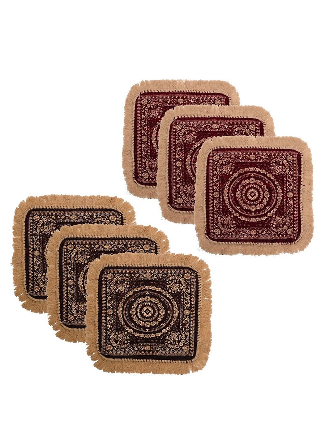 

Kuber Industries Maroon & Brown 6 Pieces Printed Velvet Pooja Mats