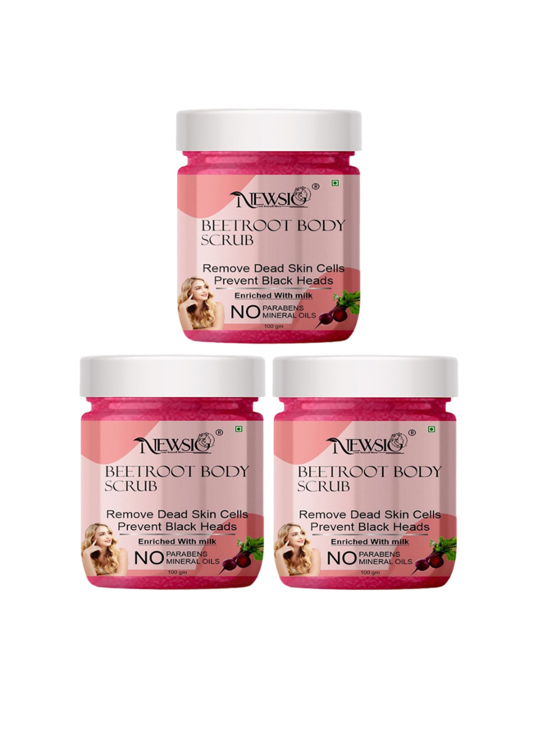 

Newsio Set Of 3 Beetroot Body Scrub - 100g Each, Pink