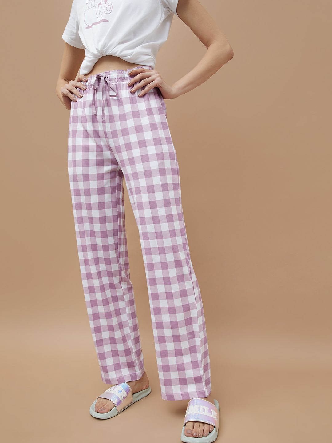 

Ginger by Lifestyle Checked Mid- Rise Lounge Pants, Purple