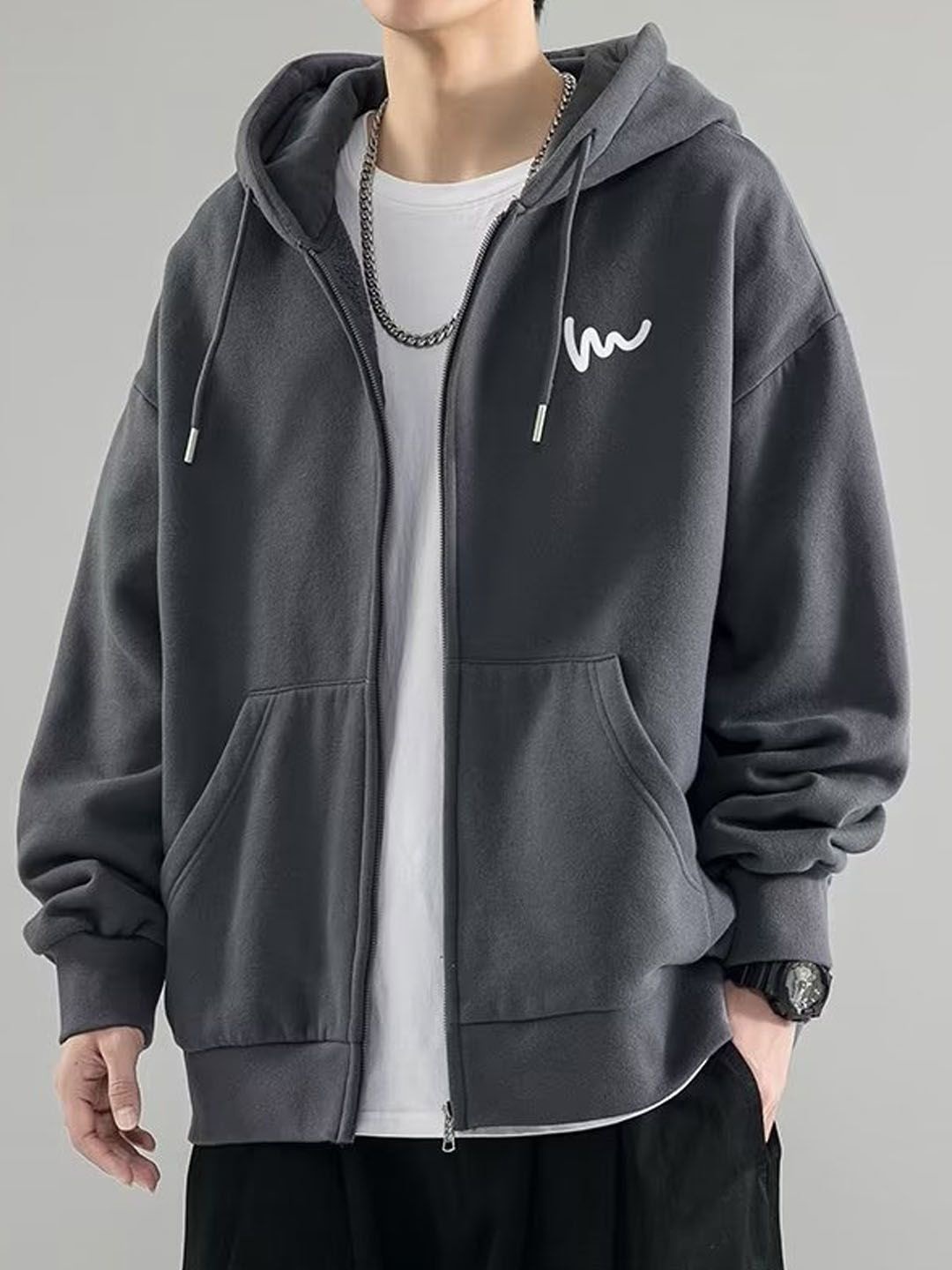 

StyleCast Men without Longline Sporty Jacket with Embroidered, Grey