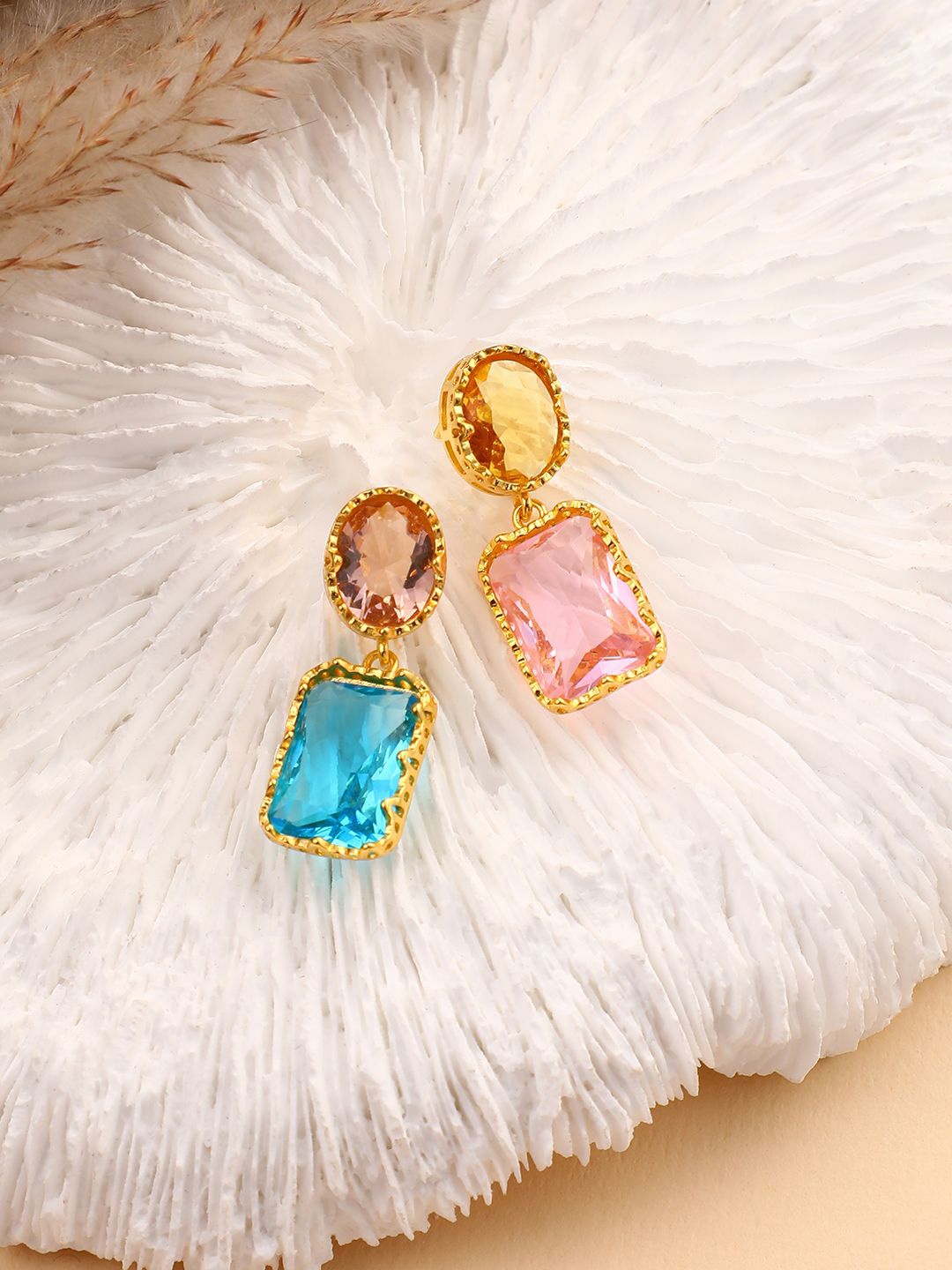 

SOHI Gold Plated Artificial Stones Drop Earrings