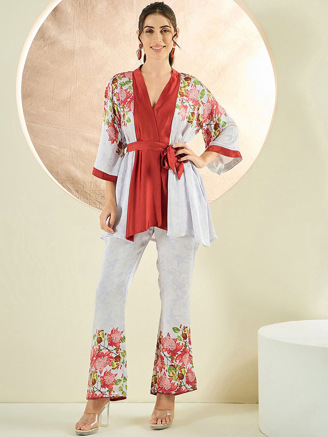 

First Resort by Ramola Bachchan Printed Top , Palazzo With Belt Co-Ords, Red