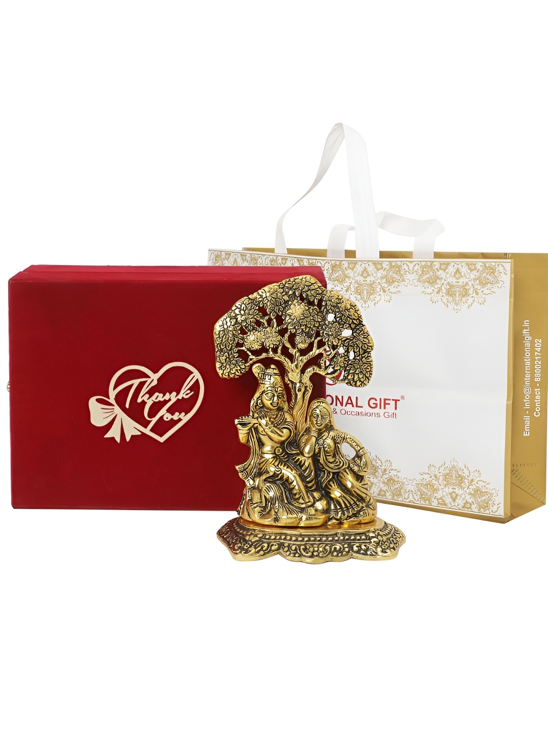 

INTERNATIONAL GIFT Gold-Toned Radha Krishna Idol with Thank You Tag & Velvet Box