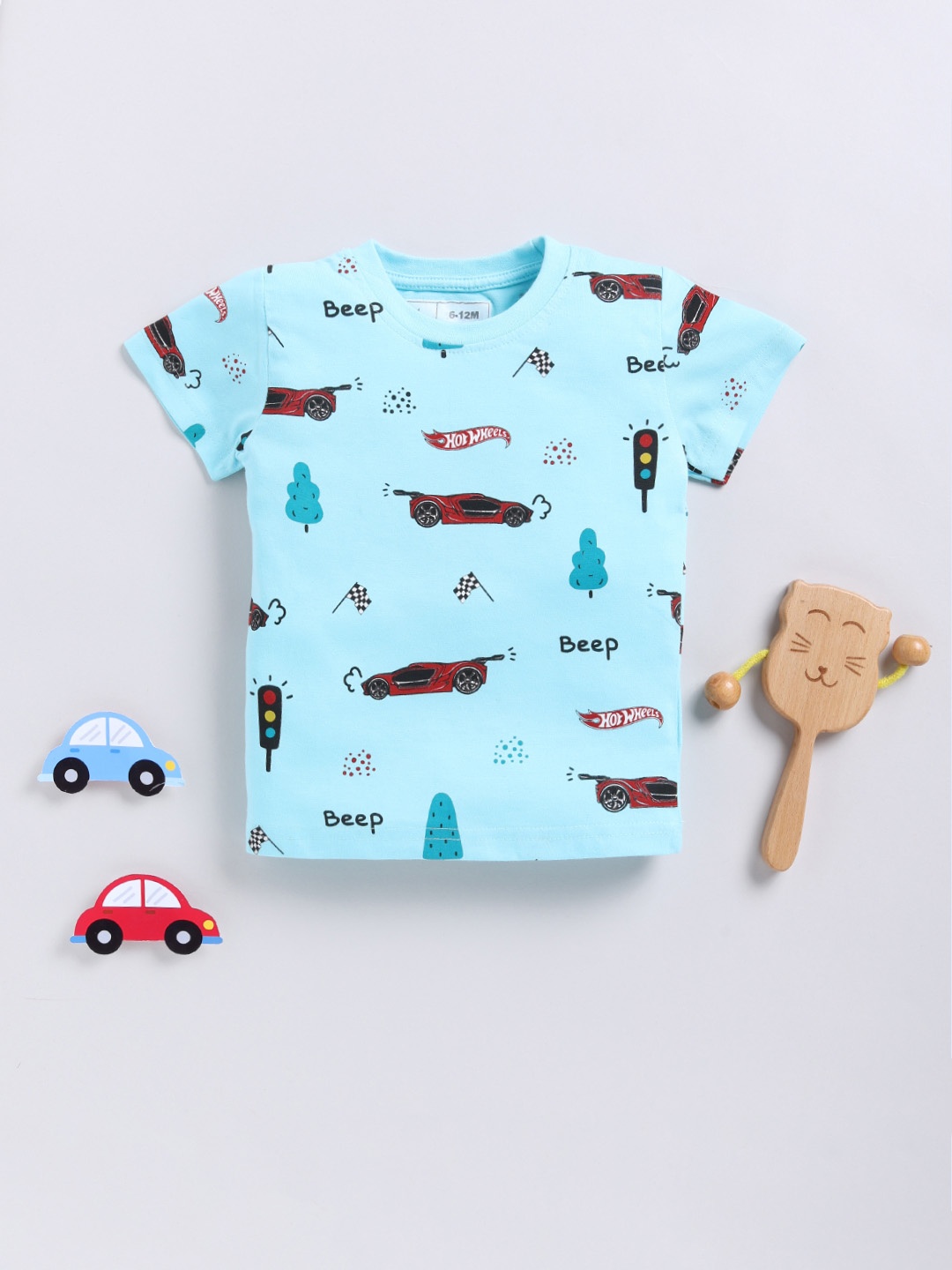 

YK X Minute Mirth Infant Boys Hot Wheels Printed Pure Cotton T-shirt, Blue