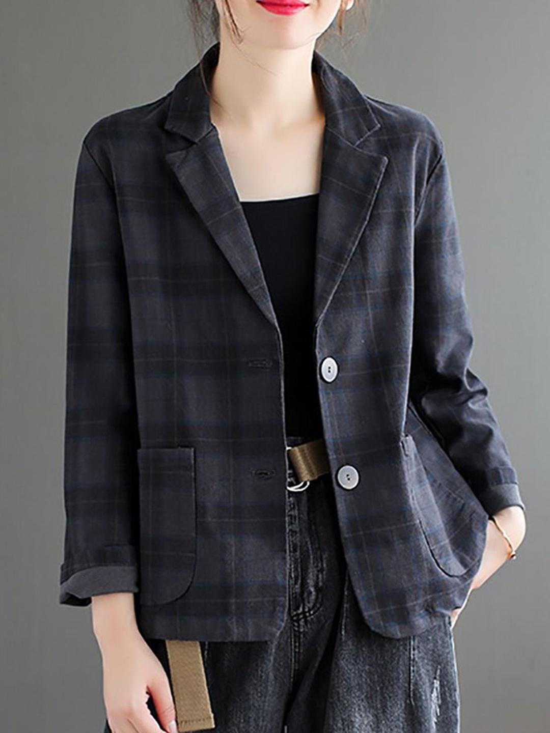 

StyleCast x Revolte Women Checked Outdoor Tailored Jacket, Blue