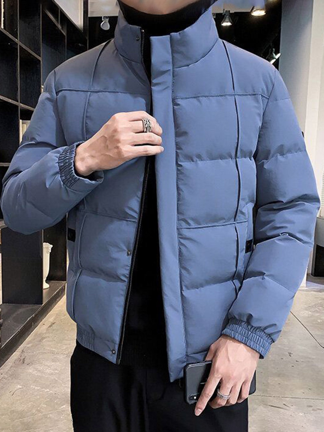 

StyleCast x Revolte Men Mock Collar Puffer Jacket, Blue