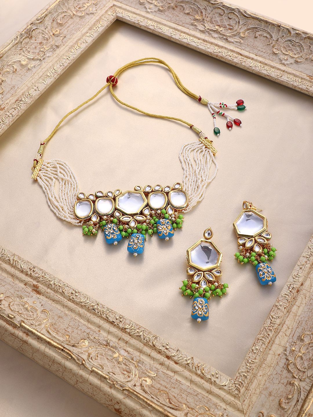 

SOHI Gold-Plated Stone Studded & Beaded Jewellery Set