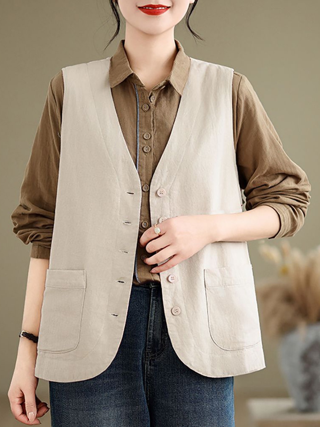 

StyleCast x Revolte Women Collarless Tailored Jacket, Beige