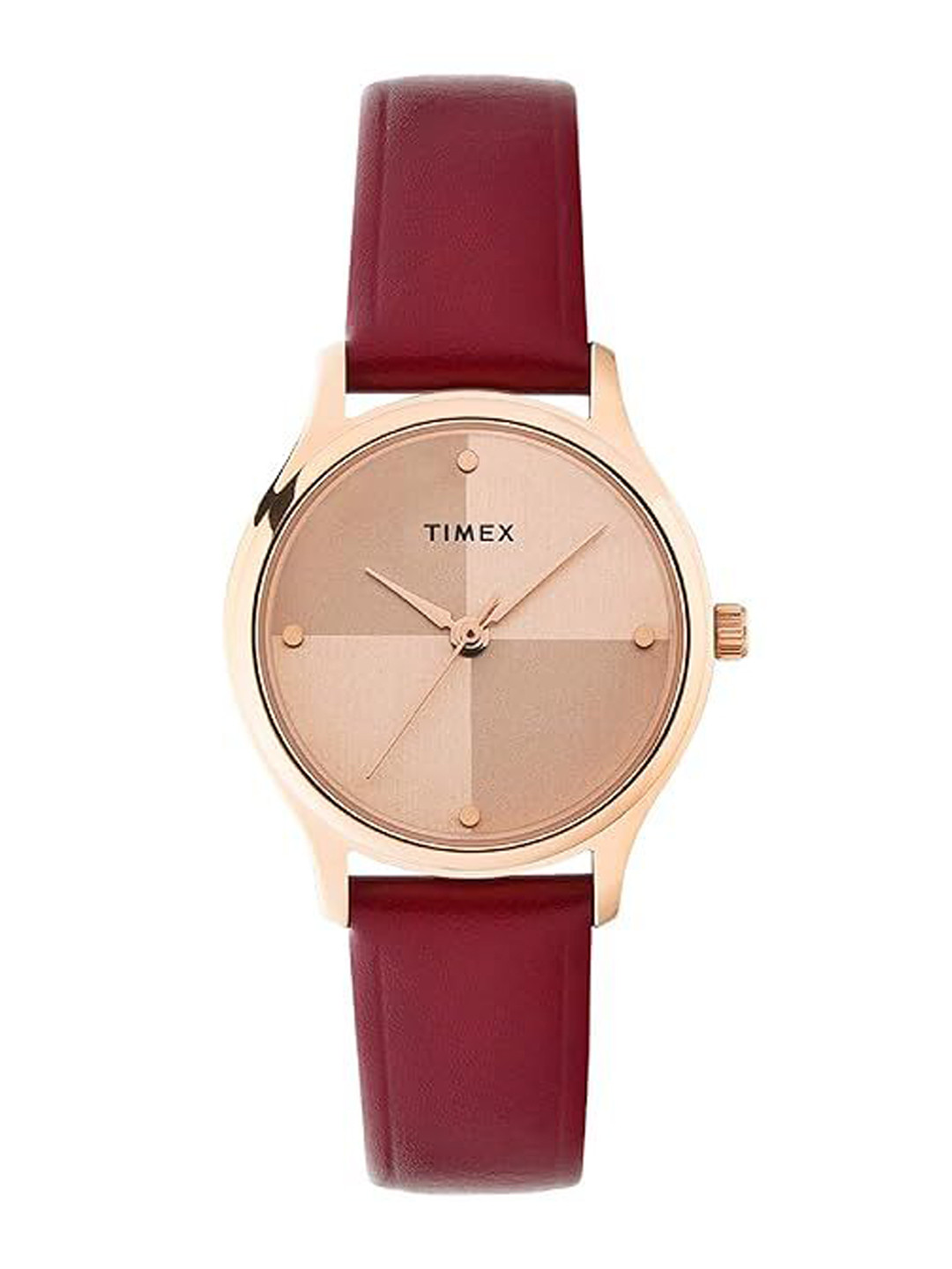 

Timex Women Brass Embellished Dial & Leather Straps Analogue Watch TWTL87SMU02, Rose gold
