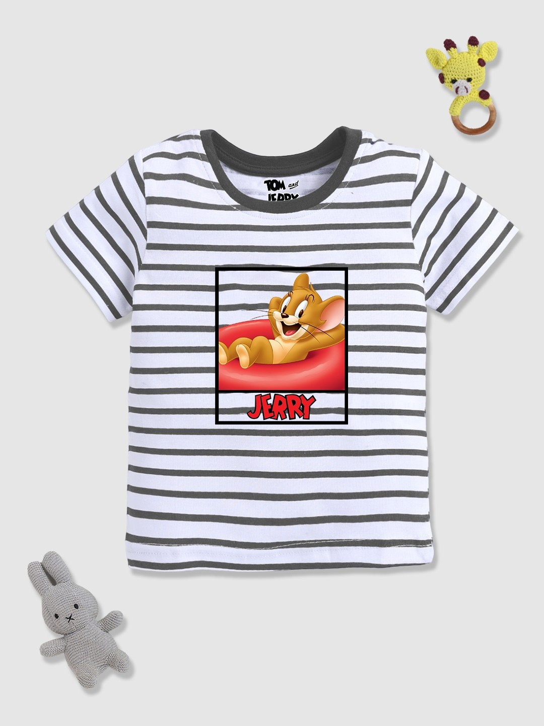 

YK X Minute Mirth Infant Boys Jerry Striped Pure Cotton T-shirt, Charcoal