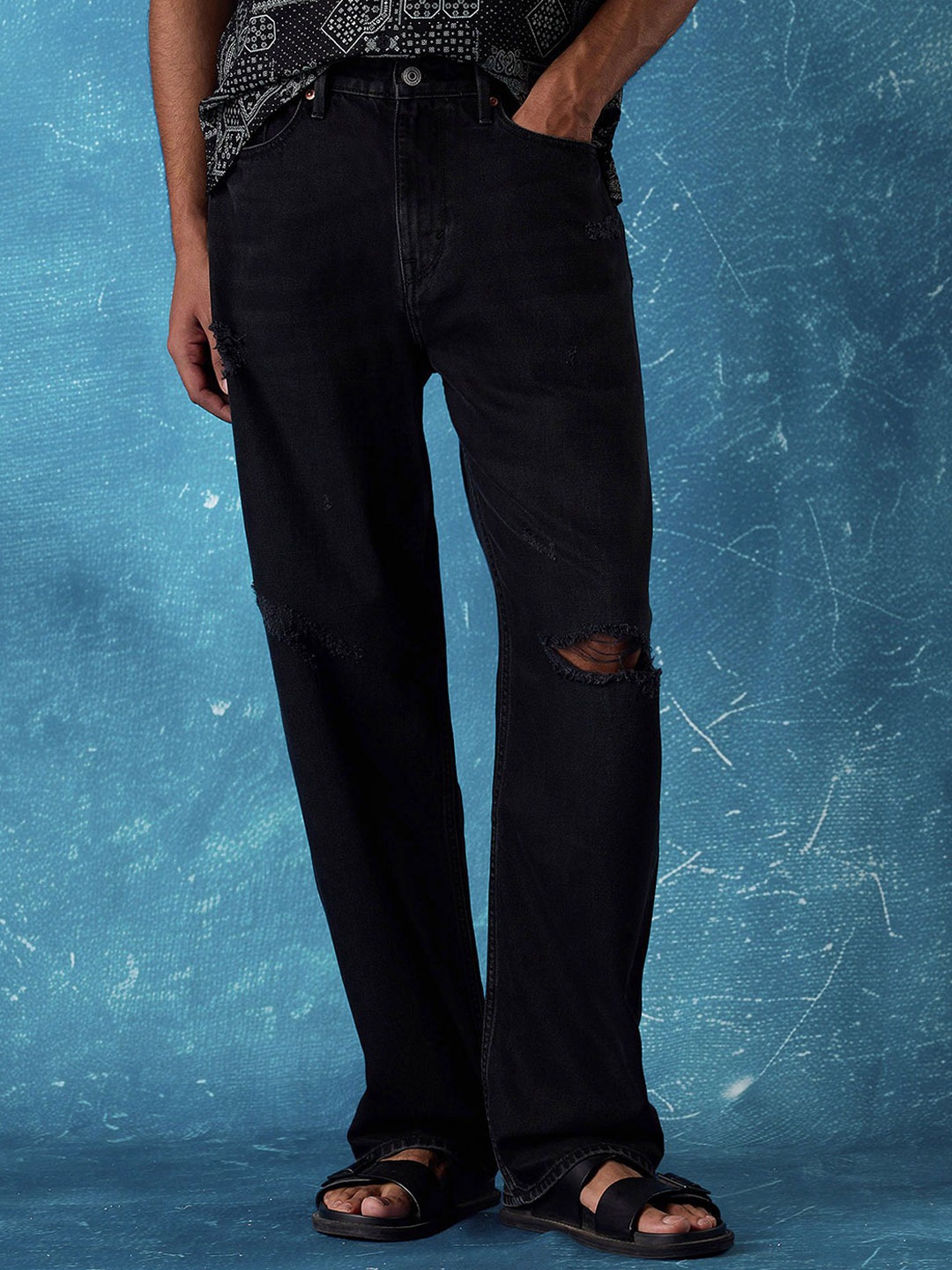 

Flying Machine Men Highly Distressed Stretchable Jeans, Black