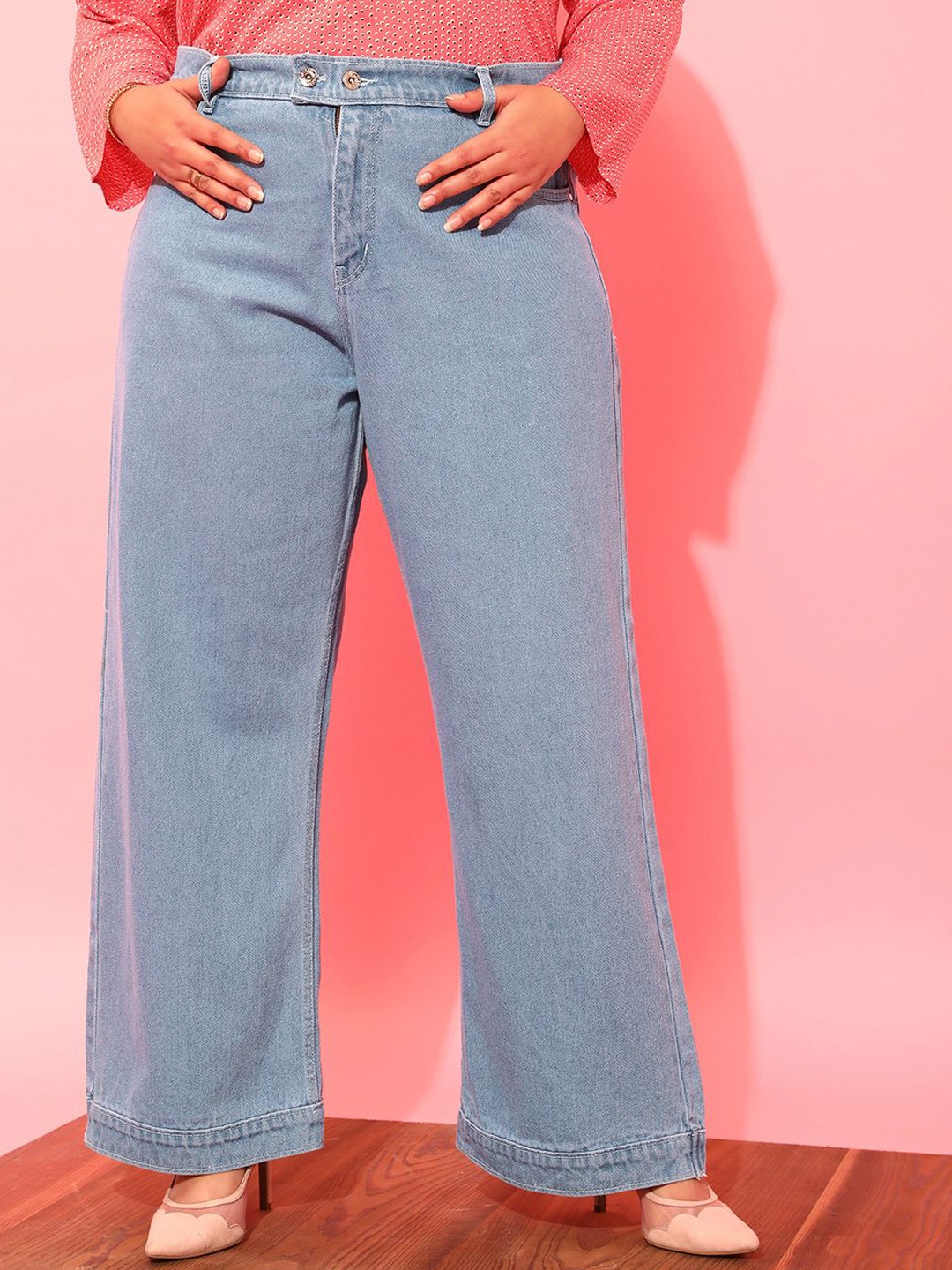 

CURVY STREET Women Plus Size Clean Look High-Rise Wide Leg Jeans, Blue