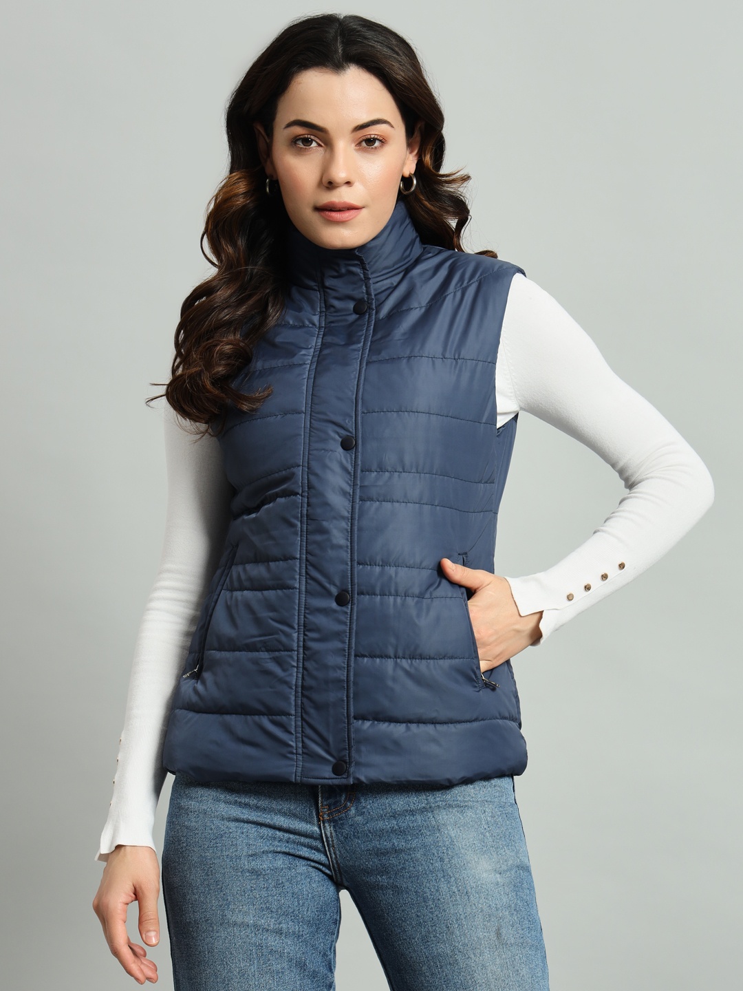 

AR-FIT Women Polyester Water Resistant Padded Jacket, Navy blue