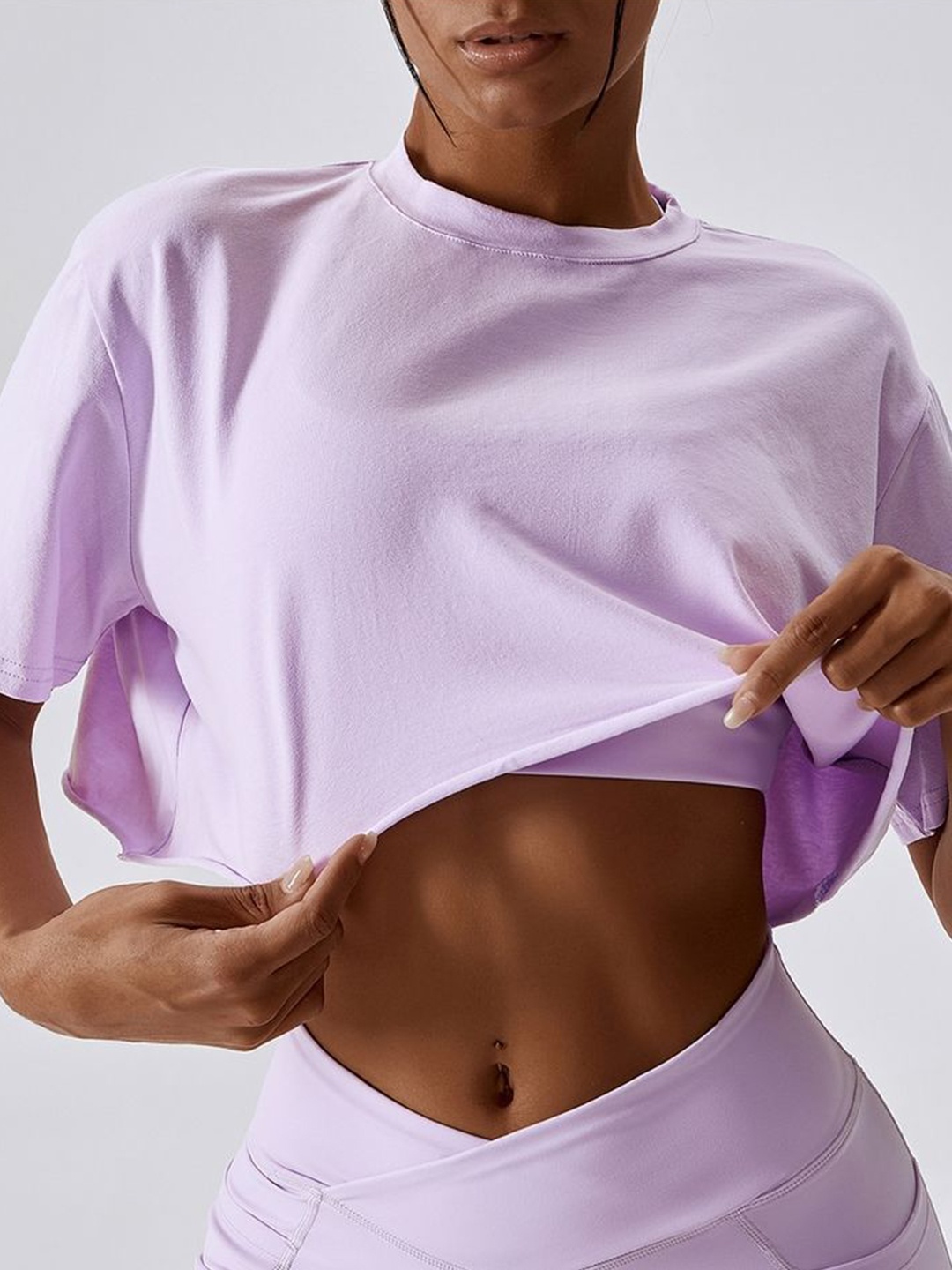 

LULU & SKY Women Solid Round Neck Cotton Top, Purple