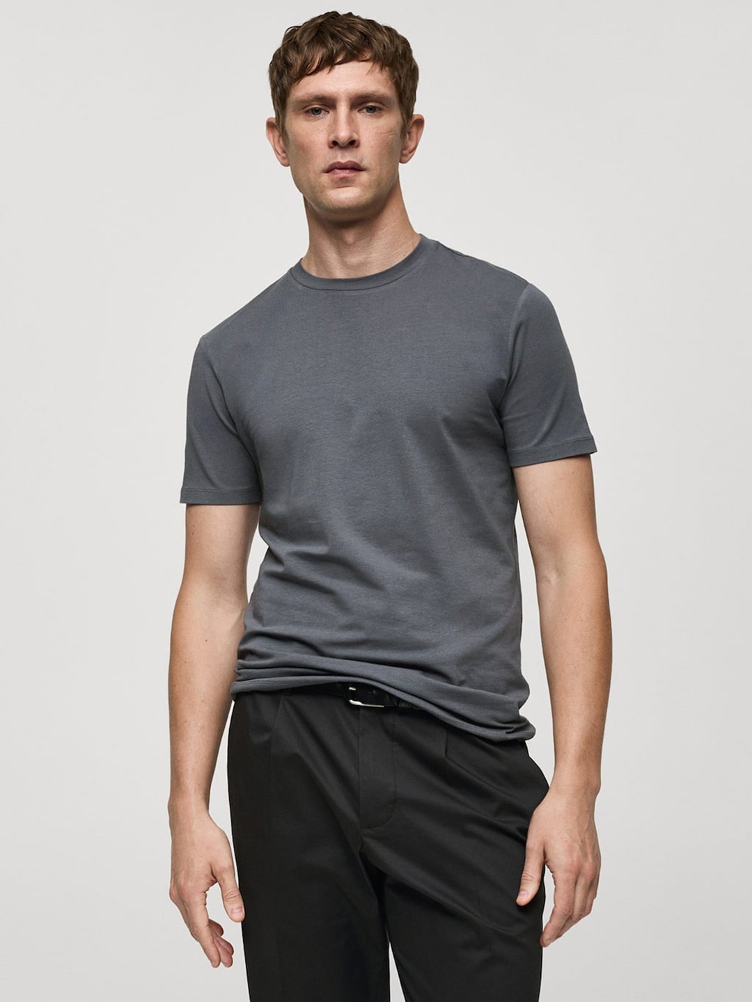 

MANGO MAN Pure Cotton T-shirt, Grey