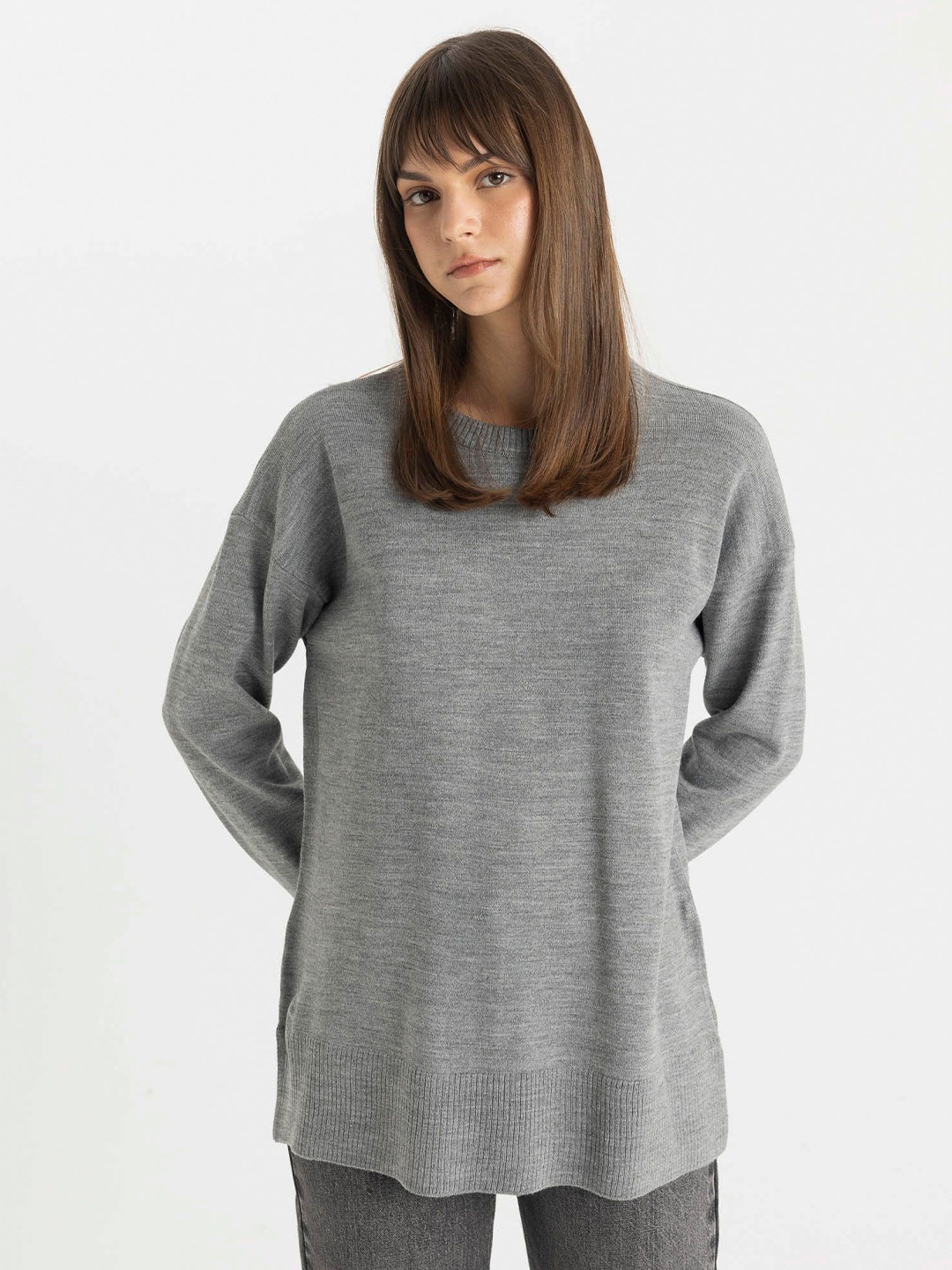 

DeFacto Round Neck Long Sleeve Sweaters, Grey