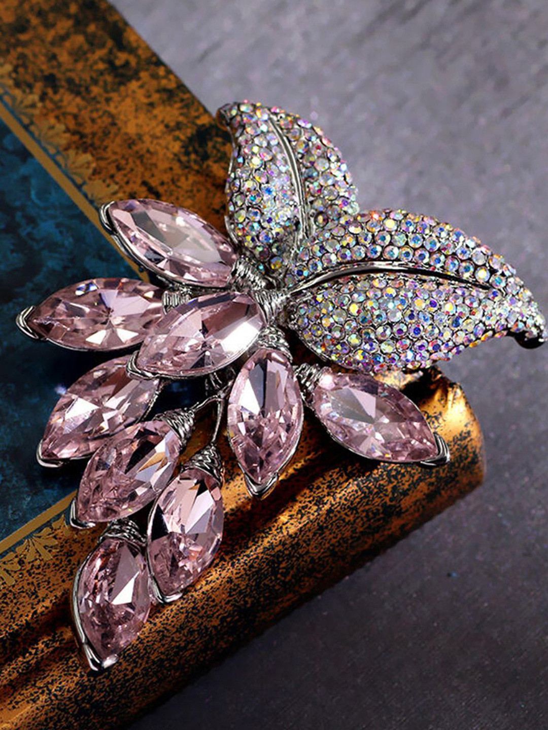 

DressBerry Women Silver-Toned & Pink Stone-Studded Statement Brooch