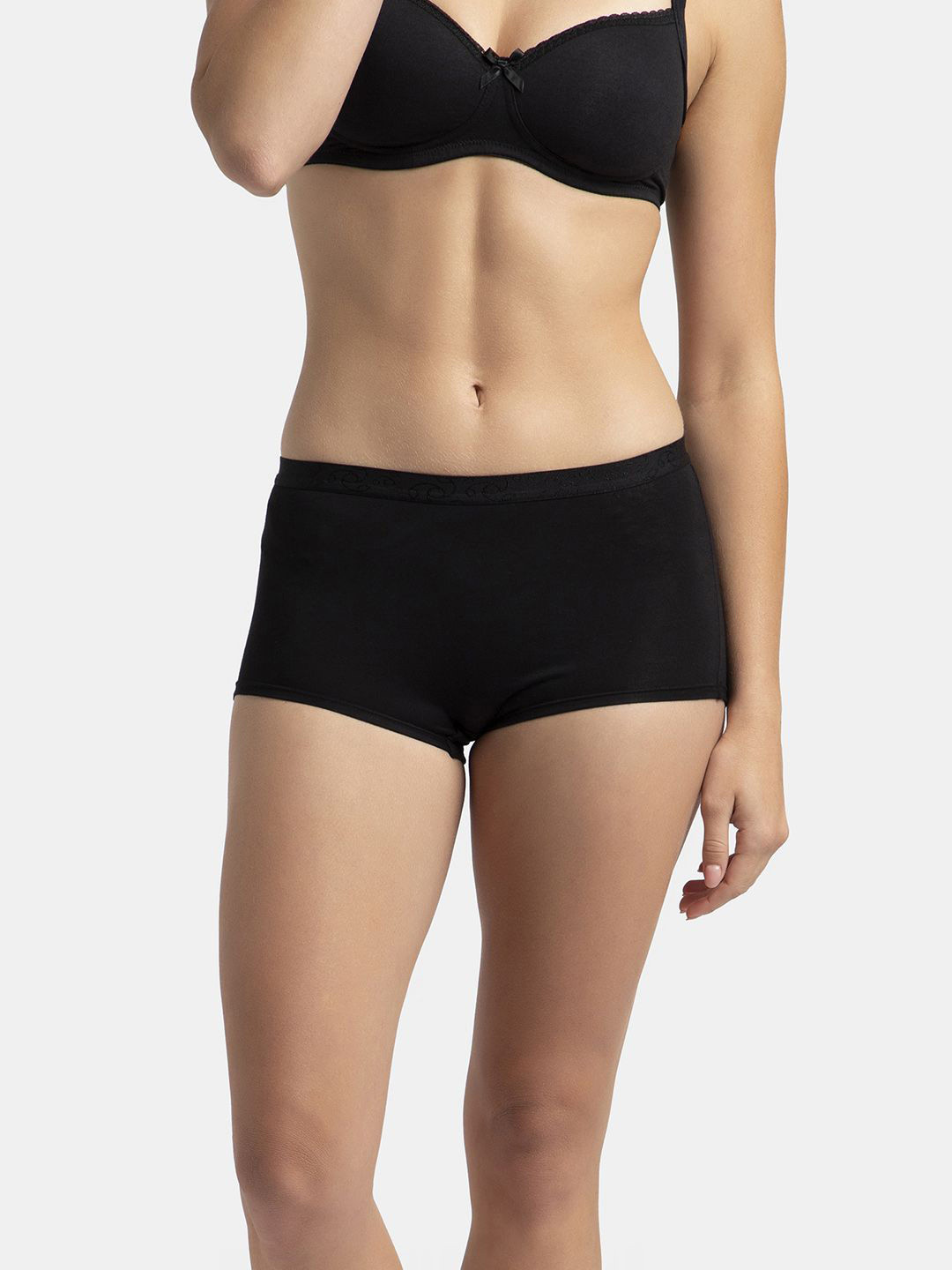 

Jockey Solid Mid-Rise Stretch Boy Shorts Briefs 1810-0103-BLACK