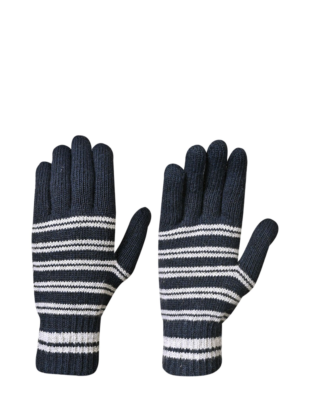

LOOM LEGACY Men Striped Acrylic Winter Gloves, Navy blue