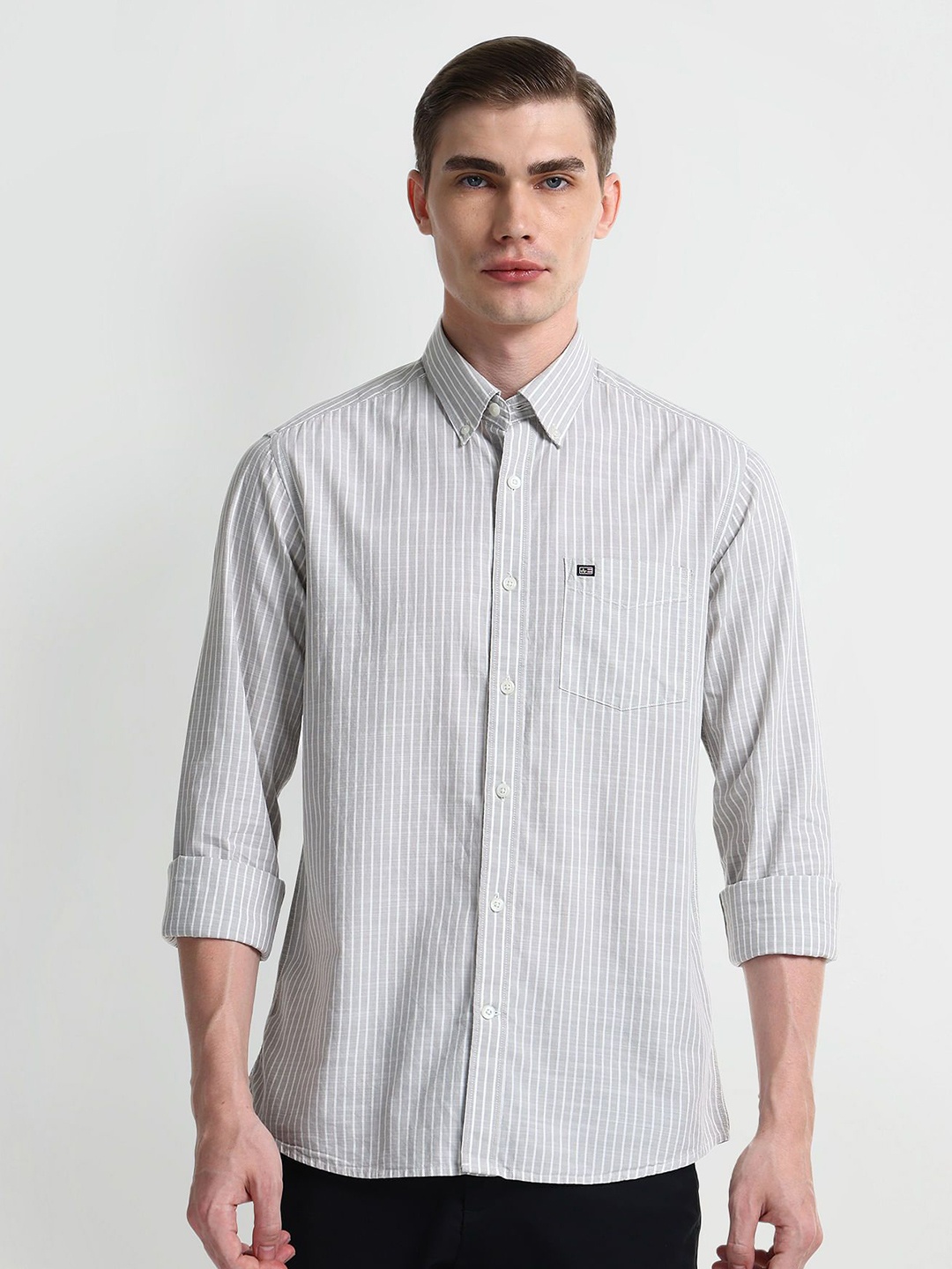

Arrow Sport Men Slim Fit Opaque Striped Casual Shirt, Grey