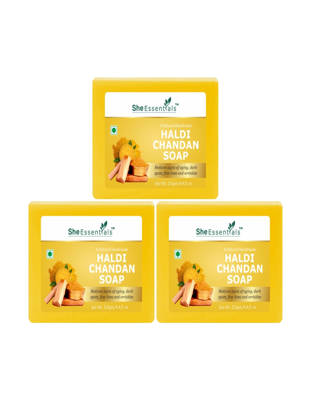 

She Essentials Set Of 3 Natural Chandan Haldi Soap- 125 g Each, Transparent