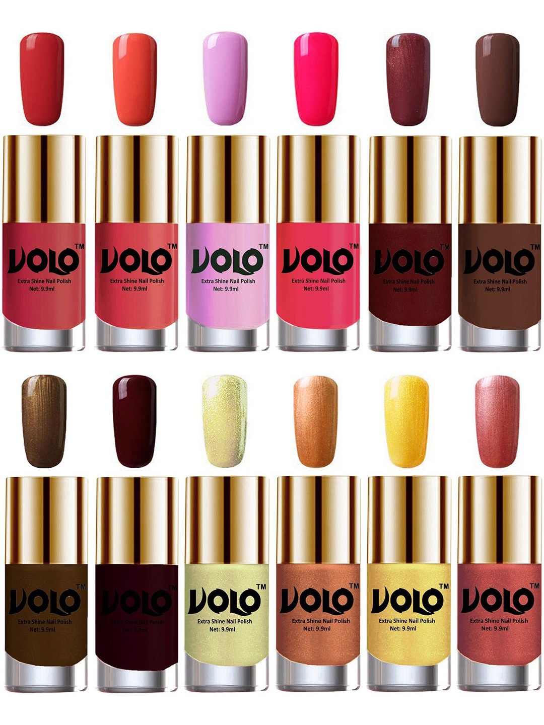 

VOLO Set Of 12 Extra Shine Nail Polish- 9.9ml Each-Combo-No-289, Multi