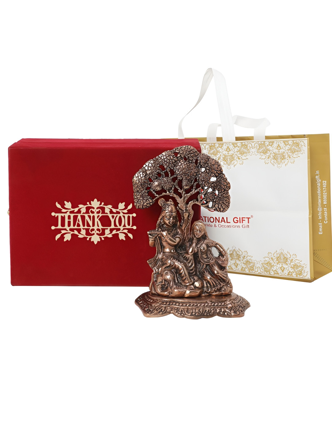 

INTERNATIONAL GIFT Brown Radha Krishna Idol With Thank You Tag & Velvet Box