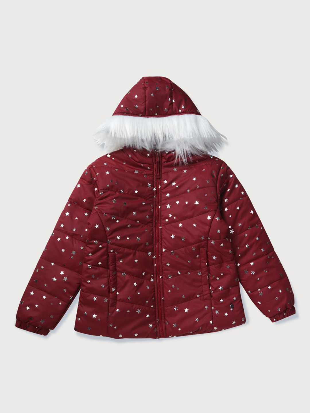 

Gini and Jony Girls Conversational Printed Hooded Puffer Jacket, Maroon
