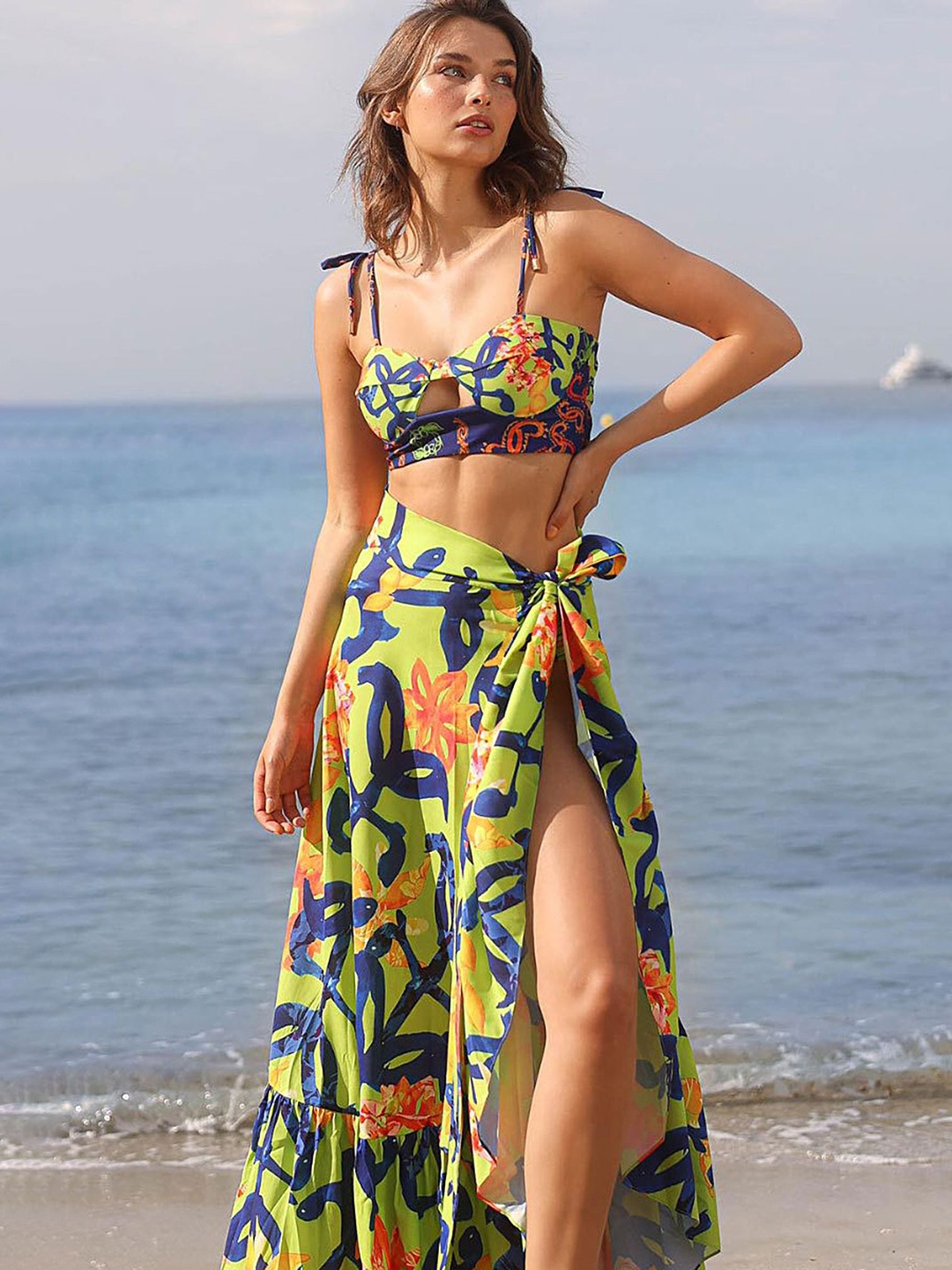

LULU & SKY Printed Sleeveless Swimwear Cover Up Set, Green
