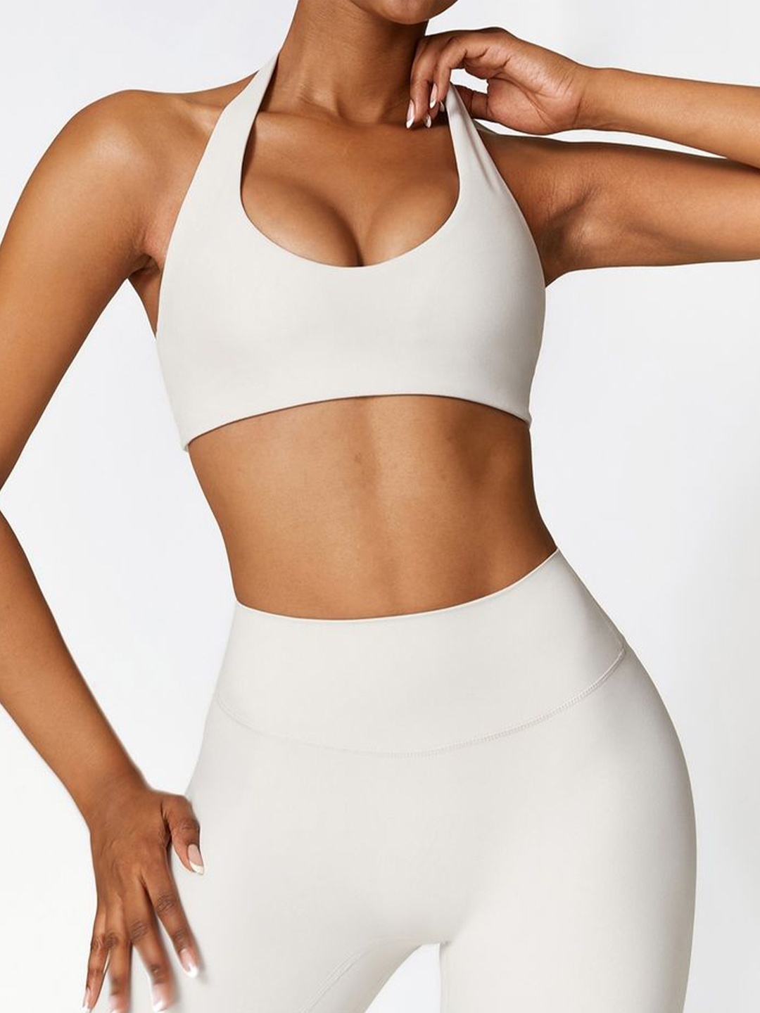 

LULU & SKY Women Solid Halter Neck Nylon Top, White