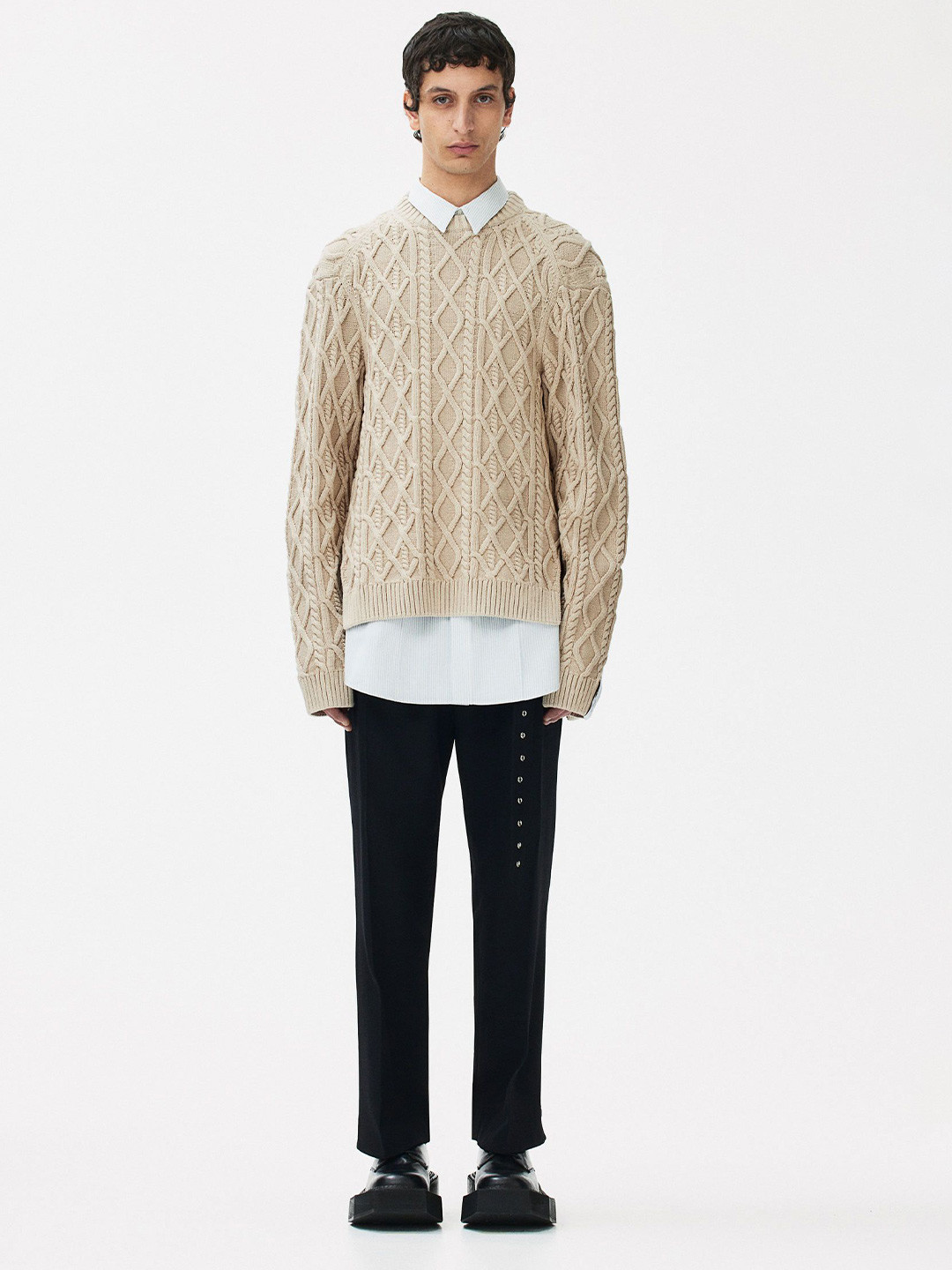 

H&M Cotton Oversized Cable-Knit Jumper, Beige