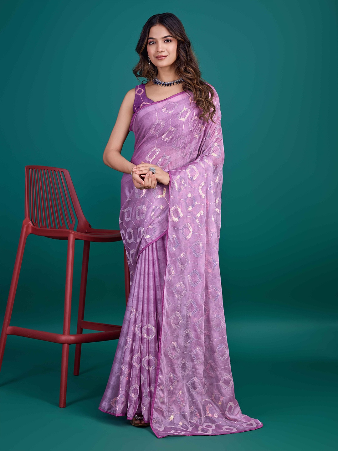 

KIMISHA Embellished Sequinned Saree, Lavender