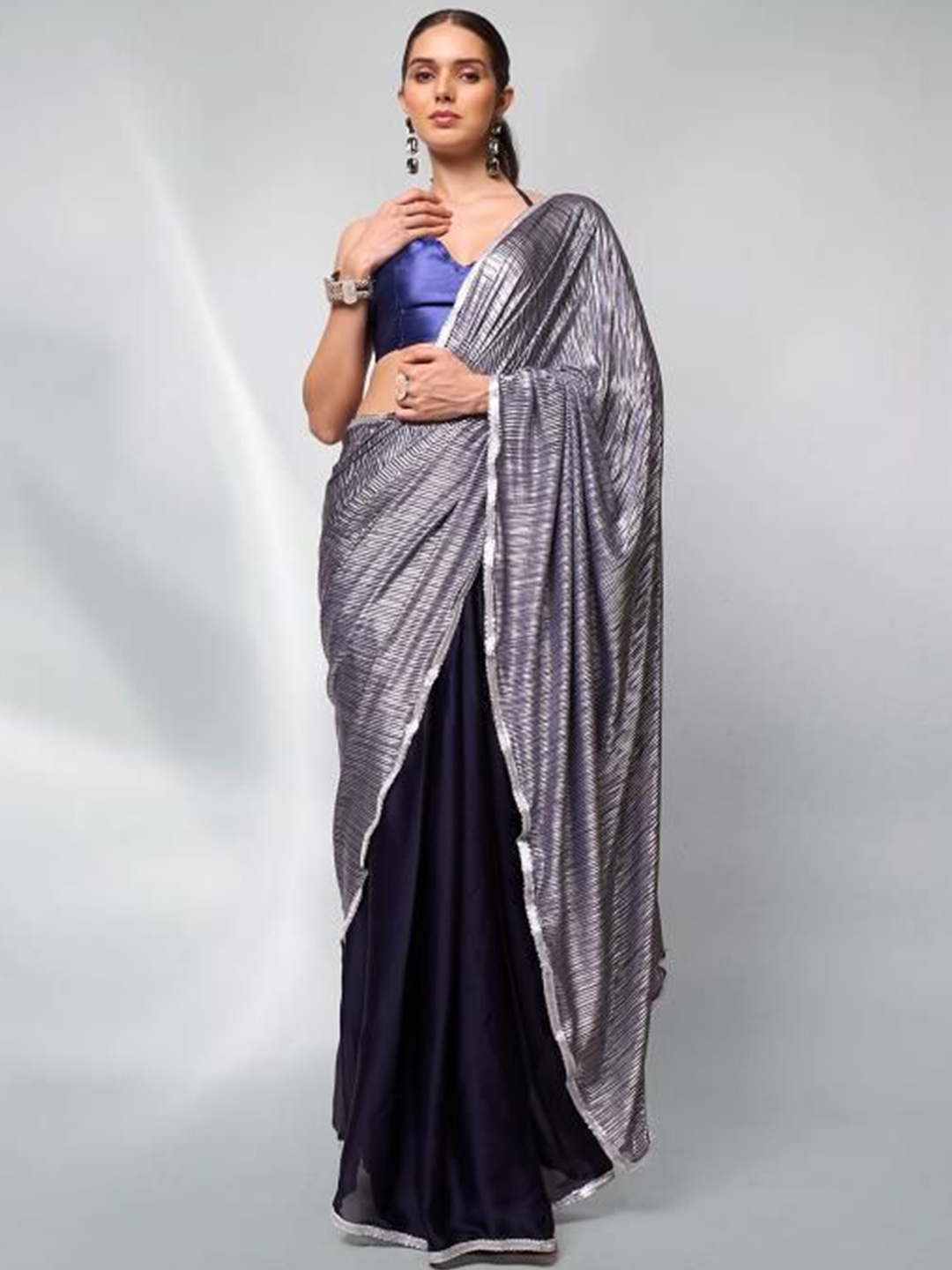 

Kalista Embellished Ready to Wear Saree, Navy blue