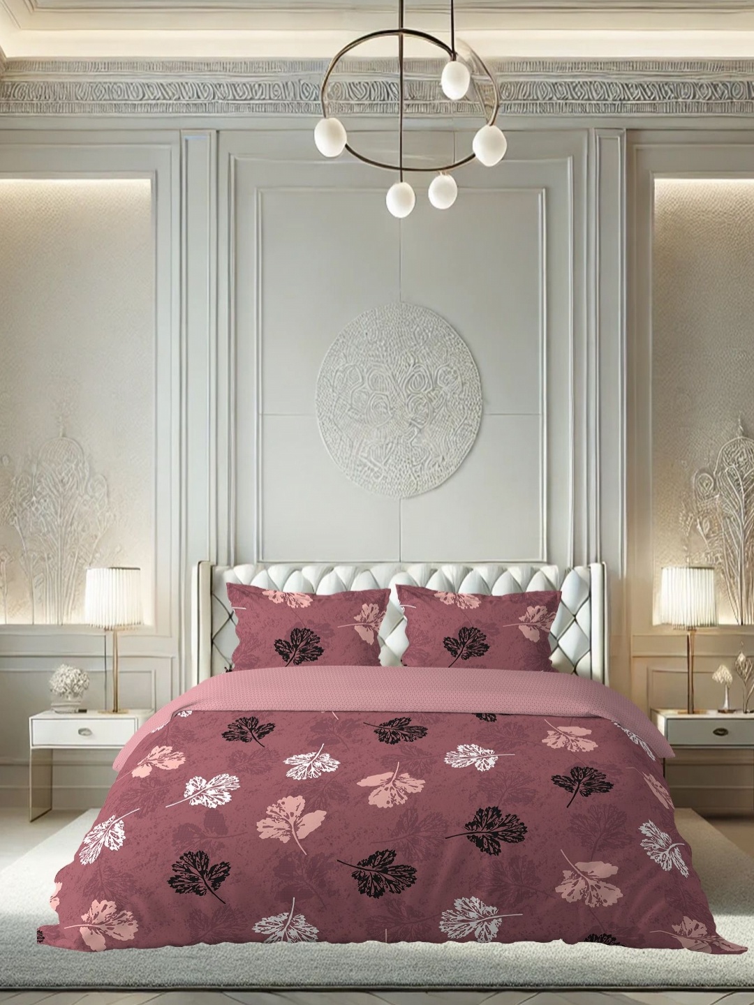 

borato Rose & White Ethnic Motifs Cotton 180 TC Queen Bedsheet with 2 Pillow Covers