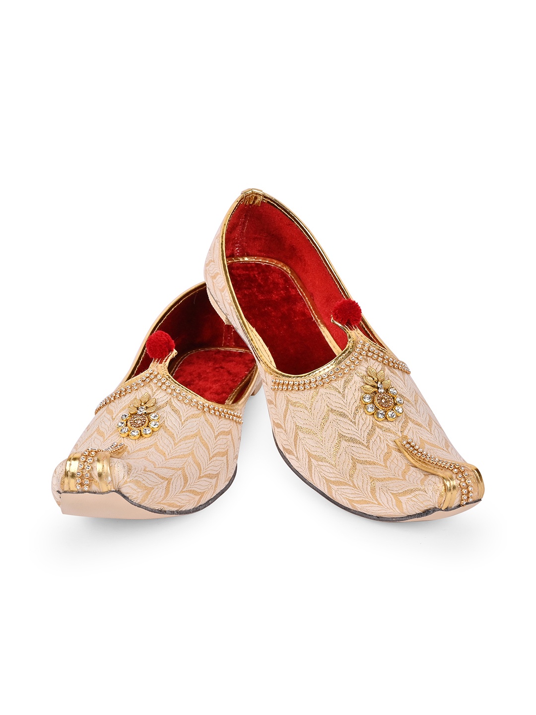 

ROYAL KHWAAB Men Woven Design Slip On Mojaris, Beige