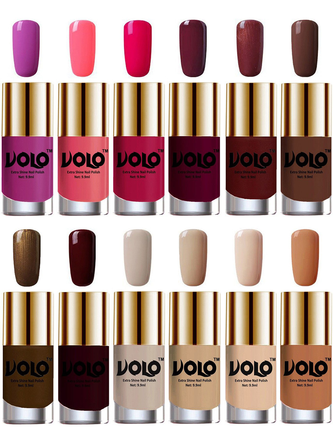 

VOLO Set Of 12 High-Shine Long Lasting Non Toxic Professional Nail Polish- 9.9ml Each, Red