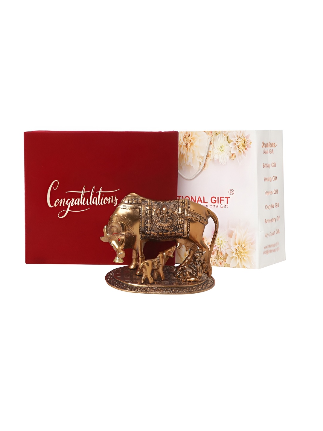 

INTERNATIONAL GIFT Copper-Toned Idol Showpiece & Velvet Box,Carry Bag & Congratulation Tag