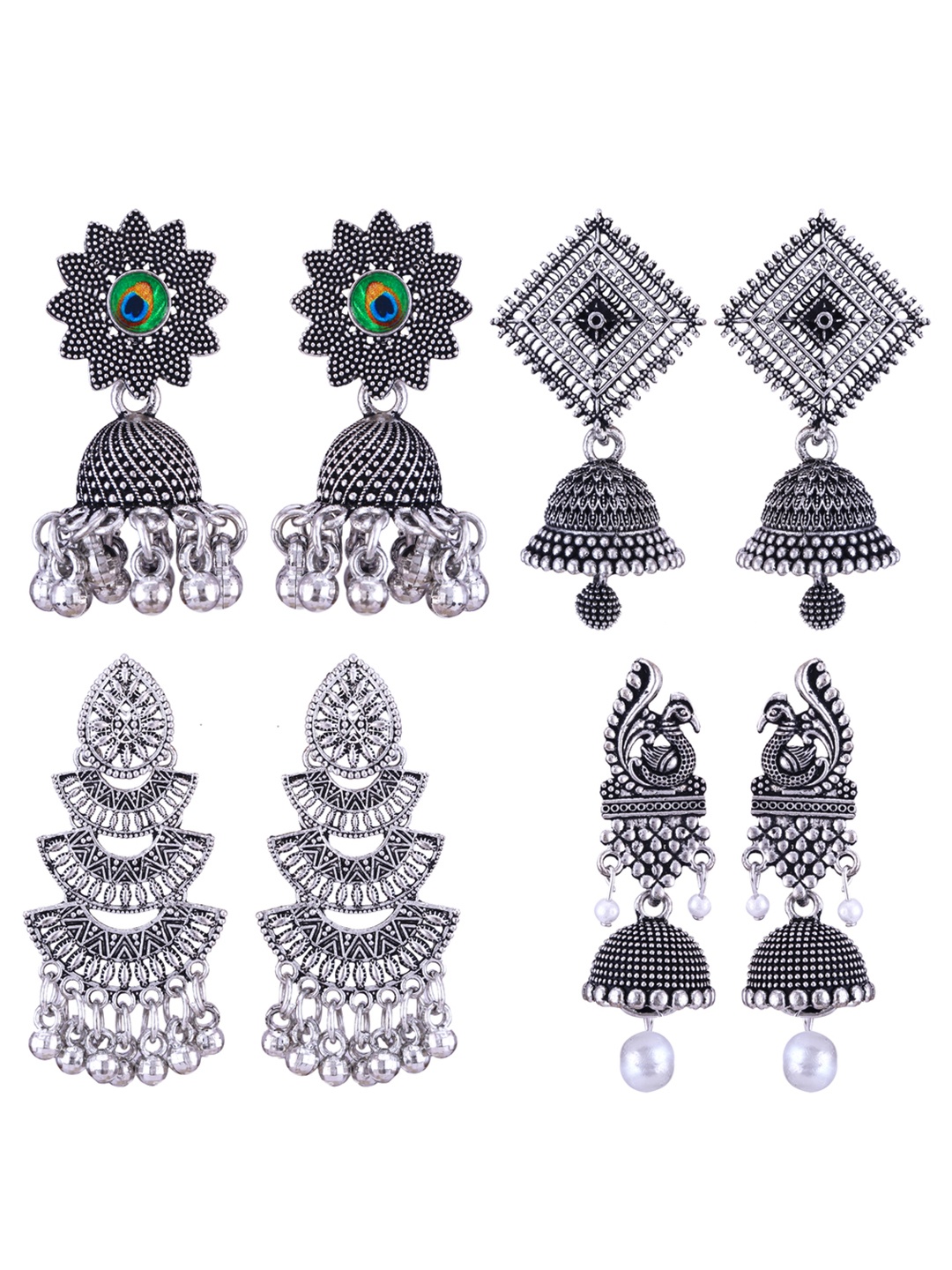 

DIVASTRI Peacock Shaped Jhumkas Earrings, Silver