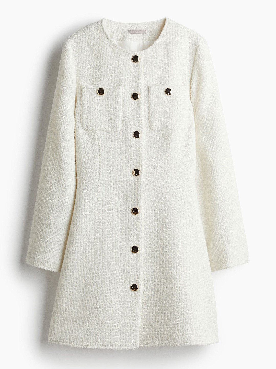 

H&M Women Round Neck Boucl Dress, White